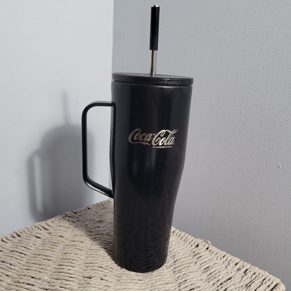 Coca-Cola Corkcicle 30 Ounce Black Stainless Steel Tumbler with Handle & Straw